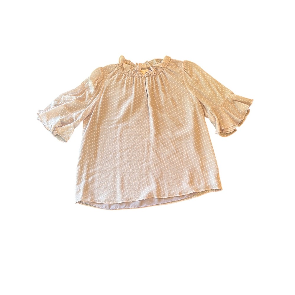 Rebecca Taylor Lavender Silk Blend Clip Dot Ruffle Neck Flutter Sleeve Blouse M